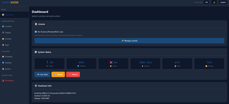 ZAMU KIOSK Admin Interface